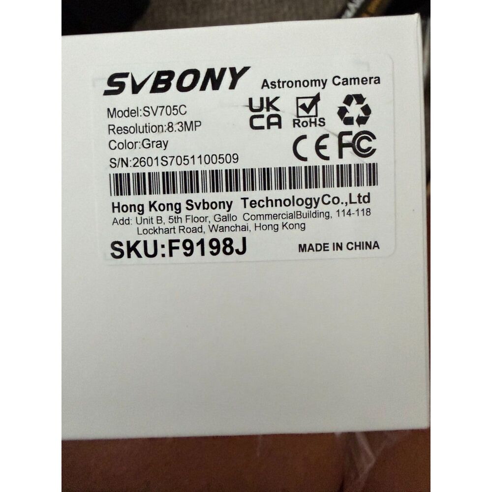 Subony Model SV705C Resolution 8.3MP. Gray Astronomy Camera